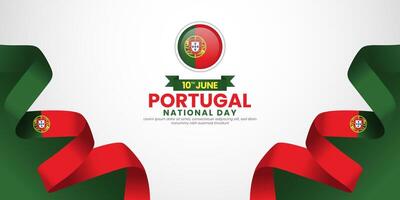 Portugal national day background 10th of June design element with waving ribbon flag vector