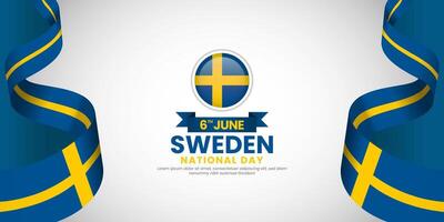 Sweden national day banner background design element with realistic waving flag vector