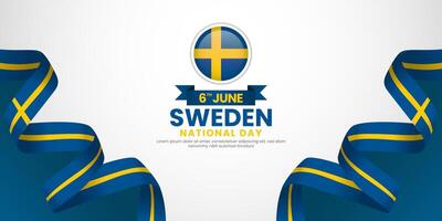 Sweden national day banner background 6th of June element with realistic waving flag vector