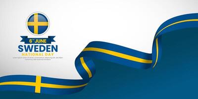 Sweden national day banner background 6th of June design with realistic waving flag vector