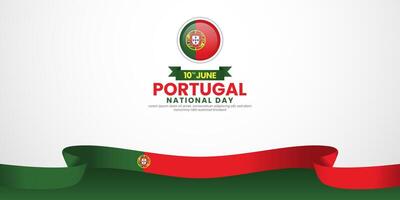 Portugal national day banner 10th of June design element with waving ribbon flag vector