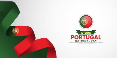 Portugal national day banner background 10th of June design element with waving ribbon flag vector