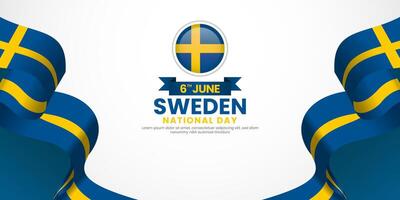 Sweden national day banner 6th of June design element with realistic waving flag vector