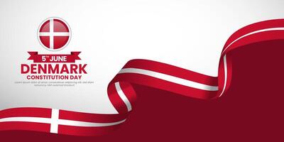Denmark constitution day banner background design element with realistic waving flag vector