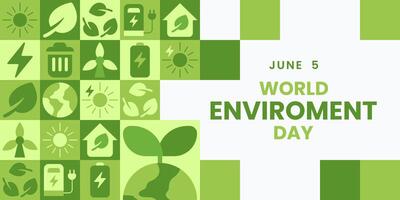 World Environment Day illustration background for web template, landing page with geometric nature mosaic vector