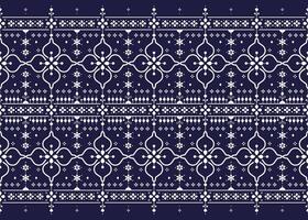 luxury Floral symbols are placed in two rows in front of the board, blue and white color style, ethnic fabric seamless pattern, design for cloth, carpet, batik, wallpaper, wrapping etc. vector