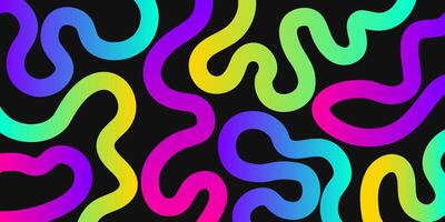 Colorful abstract banner with vibrant gradient wavy lines on black background. Modern, playful, and futuristic design for digital art, wallpapers, and creative projects. illustration. vector