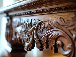 Intricate Wooden Table Detail Showing Exquisite Carving photo