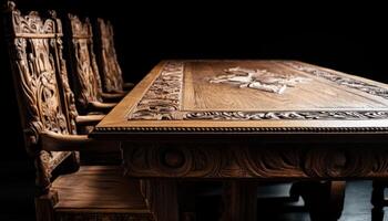 Intricately Engraved Wooden Table And Chairs Set photo