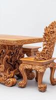 Intricately Carved Wooden Dining Table And Chair Set photo