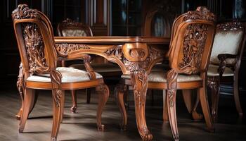 Intricate Wooden Dining Table Set With Ornate Chairs photo