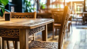 Intricate Wooden Table And Chair Set In Cafe photo