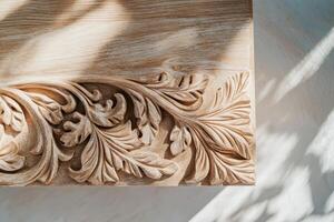 Intricate Wooden Carving Detail Showing Floral Design photo