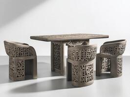 Intricate Carved Wooden Dining Set Table Chairs photo