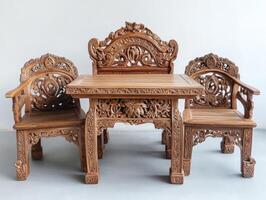 Wooden Table Set With Carved Chairs photo