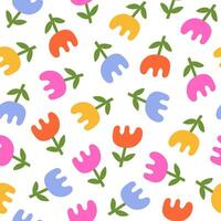 Seamless pattern with random tulip flowers on a white background. Cute floral minimal print. Childish design. vector