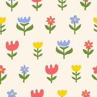 Seamless pattern with hand drawn flowers on a beige background. Cute floral minimal print. Childish design vector