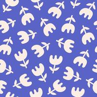 Seamless pattern with random white flowers on a blue background. Cute floral minimal print. Childish design vector