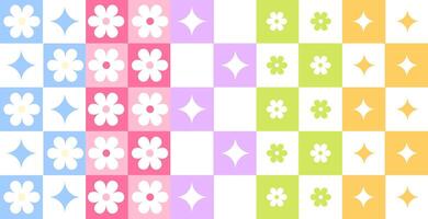 Set of seamless patterns with checkered, flowers and stars vector