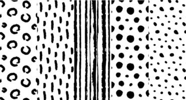 Set of seamless black and white minimalistic patterns with texture dots, circles and lines vector