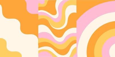 Set of backgrounds with Retro Abstract Waves in Pastel Colors vector
