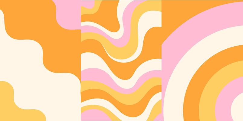 Set of backgrounds with Retro Abstract Waves in Pastel Colors