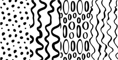 Set of seamless black and white minimalistic patterns with doodle elements vector