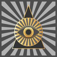 Golden magical All seeing eye symbol emblem in triangle. Mystical boho decoration with magic third eye vector