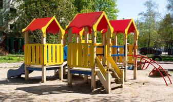 Bright playground on a spring day. Empty playground without people. photo