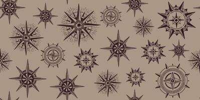 Compass Wind rose on a beige background, pattern, hand drawn Illustration vector