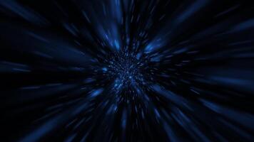 Flying at hyperspace warp speed through a vortex of glowing blue stars and particles in outer space. Galaxy starburst motion background. Full HD and looping animation. video