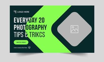 Top-notch photography tips and tricks thumbnail banner design, daily photography techniques cover banner design, fully customizable eps 10 file format vector