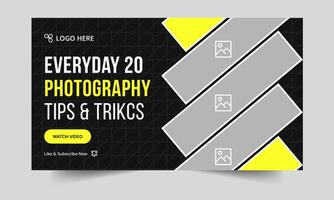 Creative photography tips and tricks thumbnail banner design, daily photography techniques cover banner design, fully customizable eps 10 file format vector