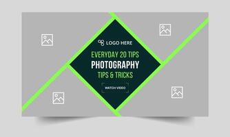Daily wedding photography tips and tricks thumbnail banner design, daily photography techniques cover banner design, fully customizable eps 10 file format vector