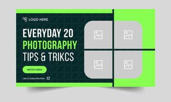 Daily photography tips and tricks thumbnail banner design, daily photography techniques cover banner design, fully customizable eps 10 file format vector