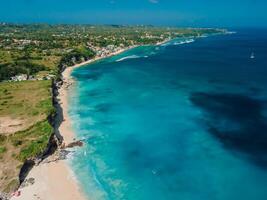 Above view of tropical scenic coastline in Bali with ocean photo