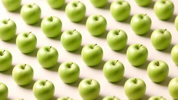 Bright green apples arranged in a clean and beautiful pattern on a soft background for a fresh modern feel photo