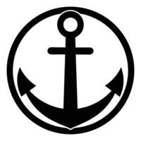 An anchor in a circle with a black outline vector
