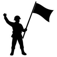 A silhouette of a soldier holding a flag vector