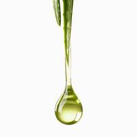 Aloe vera leaf dripping essential oil into a drop on white background photo