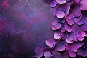 Top View Of Candied Violet Petals On Vibrant Background With Copy Space, Food Setting photo