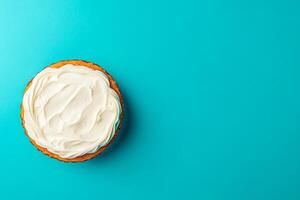 Top View Of Carrot Cake With Cream Cheese Frosting On Vibrant Background With Copy Space, Food Photography photo