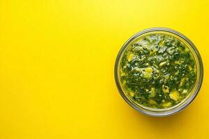 Top View Of Chicken Empanadas With Chimichurri On Vibrant Background With Copy Space, Food Photography photo