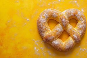 Top View Of Cinnamon Sugar Pretzel On Vibrant Background With Copy Space, Food Photography photo