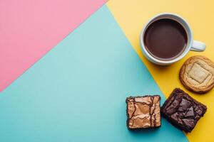 Top View Of Dessert Pack Cookies And Brownies On Vibrant Background With Copy Space, Food Photography photo