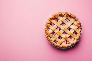 Top View Of Fried Apple Pie On Vibrant Background With Copy Space, Food Setting photo