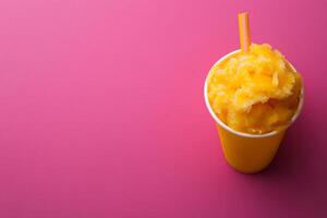 Top View Of Mango Shaved Ice On Vibrant Background With Copy Space, Food Setting photo