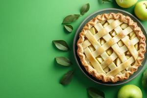 Top View Of Mini Apple Pie On Vibrant Background With Copy Space, Food Photography photo