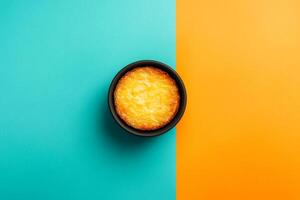 Top View Of Potato Gratin With Truffle Oil On Vibrant Background With Copy Space, Food Setting photo