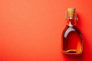 Top View Of Red Wine Vinegar On Vibrant Background With Copy Space, Food Setting photo